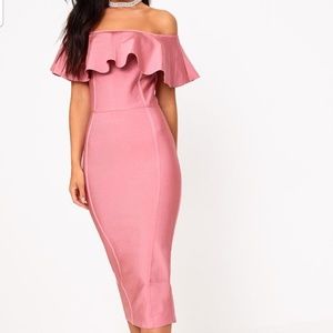 Rose Bandage Frill Bardot Midi Dress